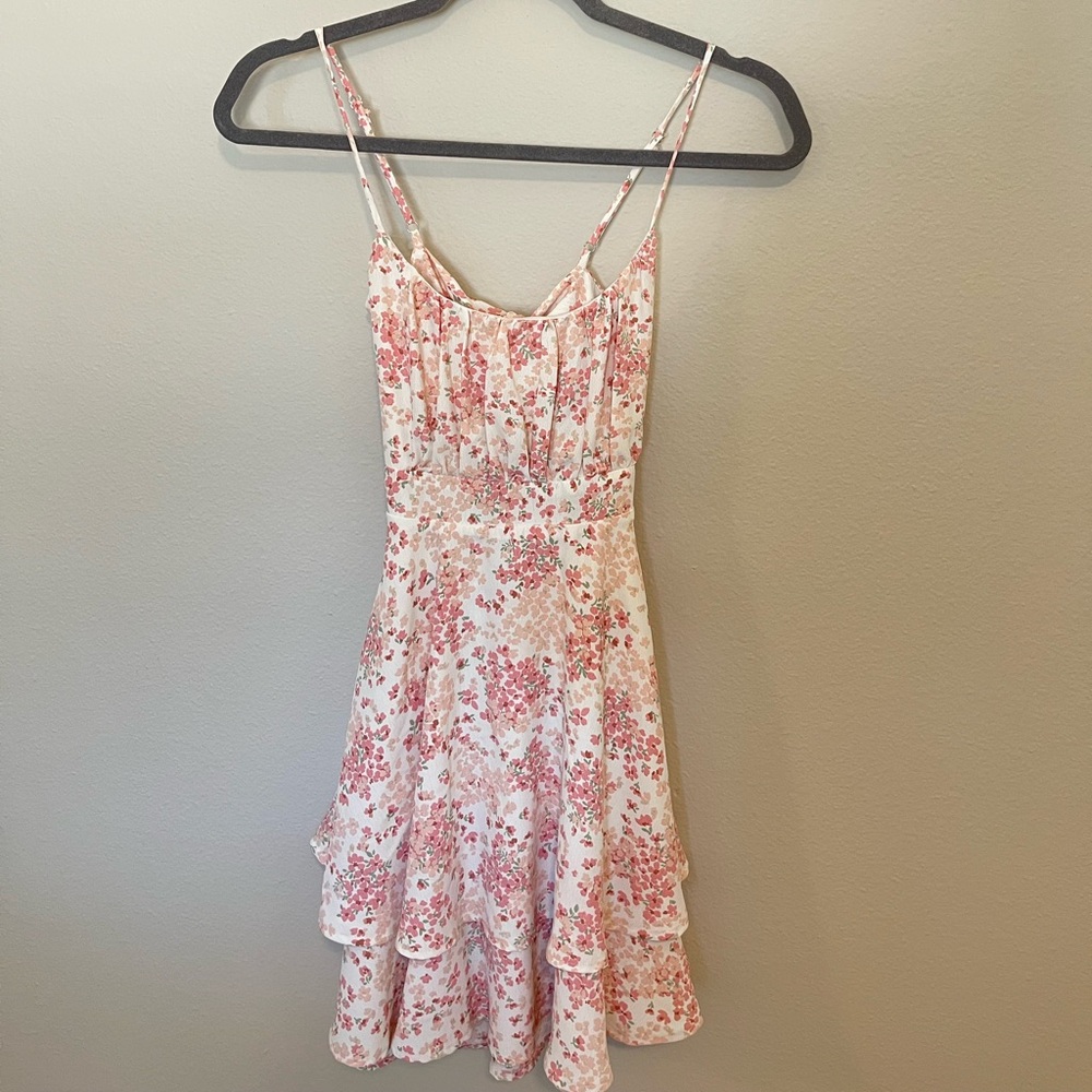 Pink Floral Spaghetti Strap Dress